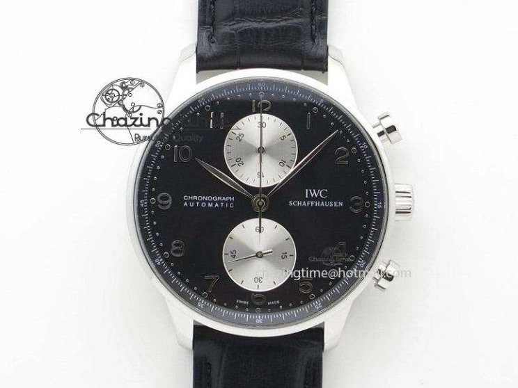 MIROTIME 0509 Minimalist Portuguese 40mm Chrono SS Black Dial On Black Leather Strap A 7382